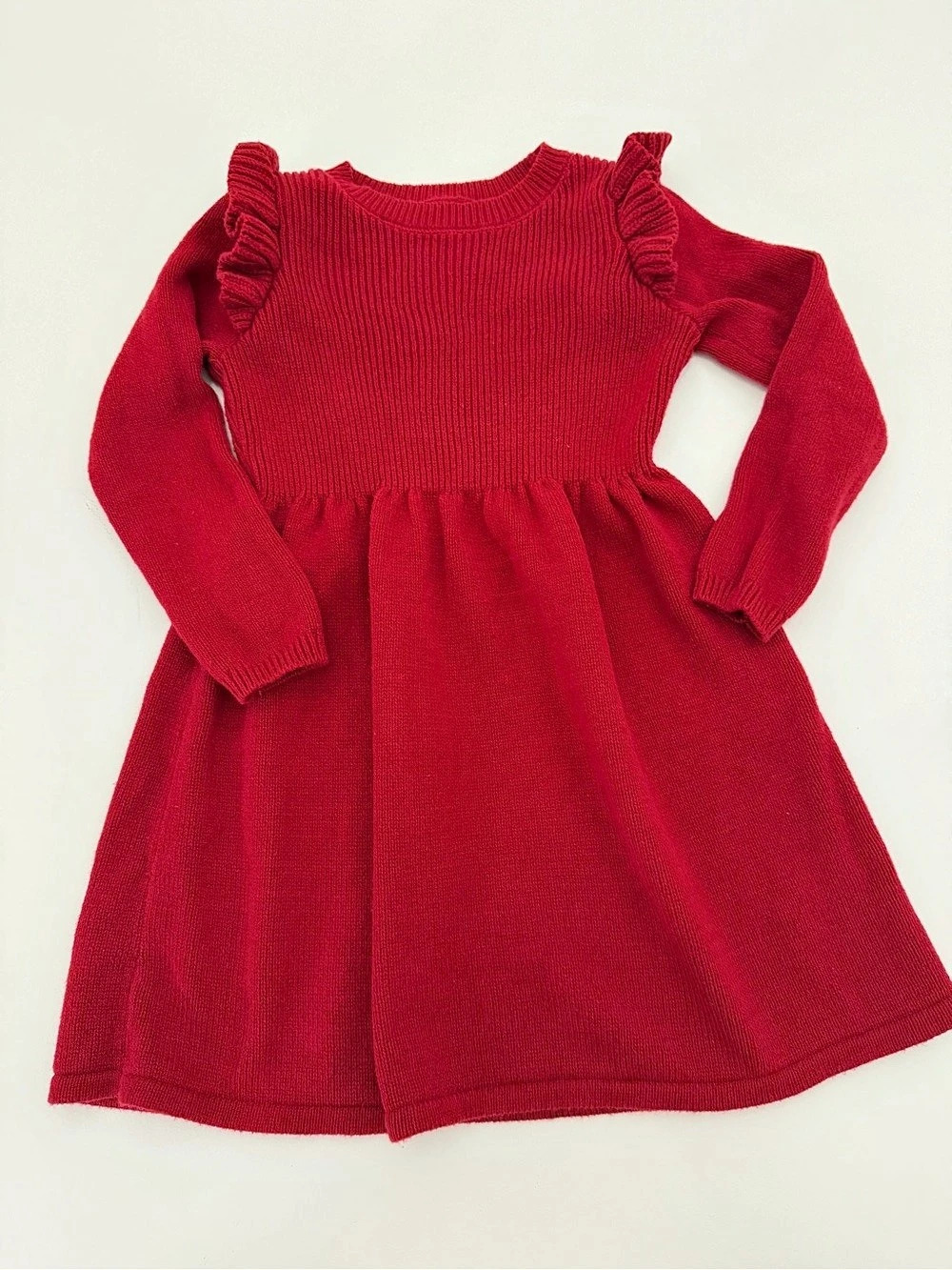 Cat & Jack Toddler Girls Ruffle Long Sleeve Sweater Dress Girls Red Knit Dress